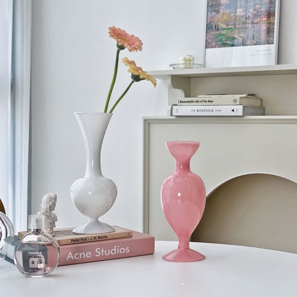 유월가게 오팔린 빈티지 파스텔 화병 유리 꽃병 빅토리안 핑크