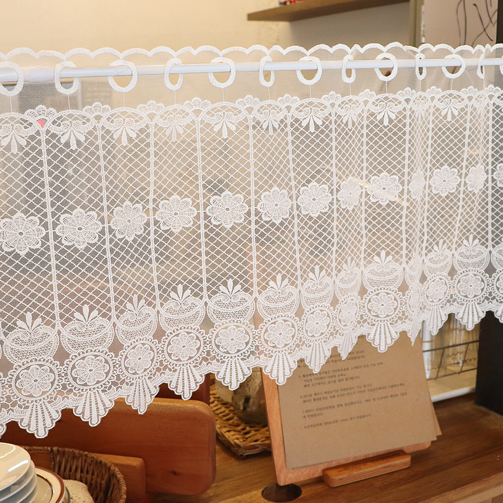 바란스 커튼 주방 식당 창문 선반 수납장 미니 가리개 가림막 레이스 커튼 로즈마리 M