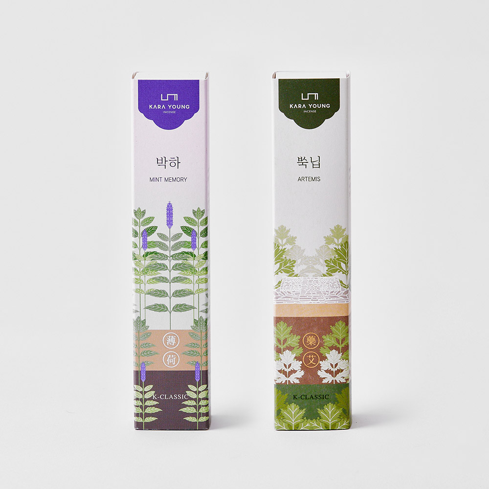 카라영 인센스 스틱 케이클래식 2종 세트 쑥잎+박하 (홀더 포함) - 상품 이미지