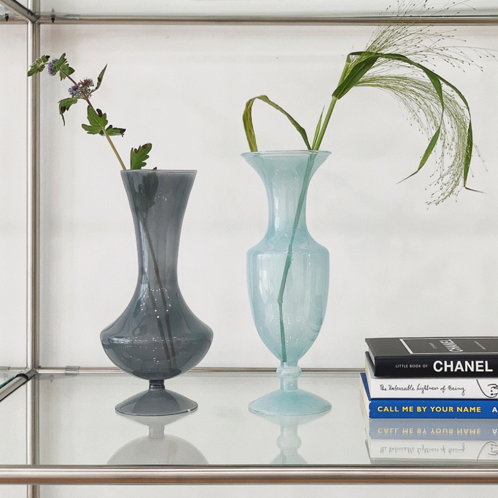 유월가게 오팔린 빈티지 파스텔 화병 유리 꽃병 빅토리안 핑크