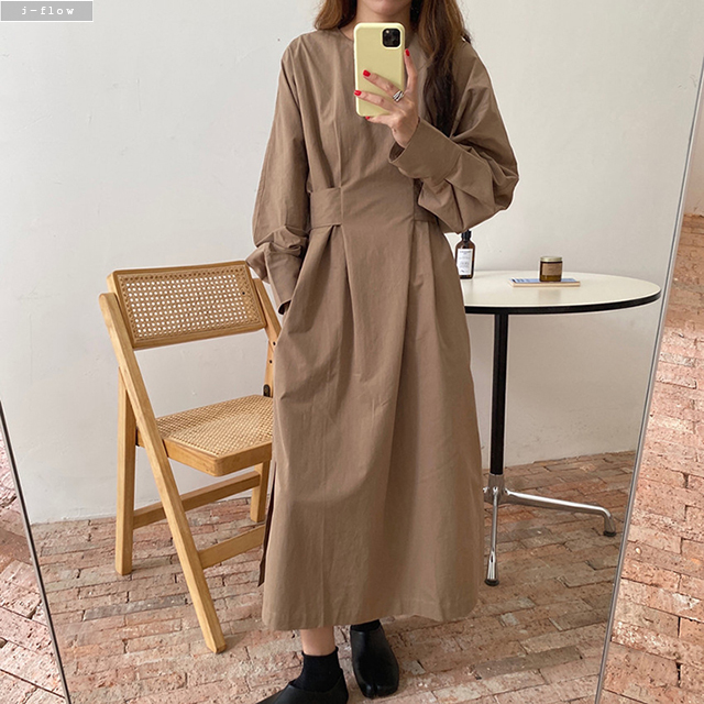 로메인 가오리 코튼 벨트 롱원피스 3color 가을 봄 오버핏 맥시 루즈핏 제이플로우 - 상세 이미지 5