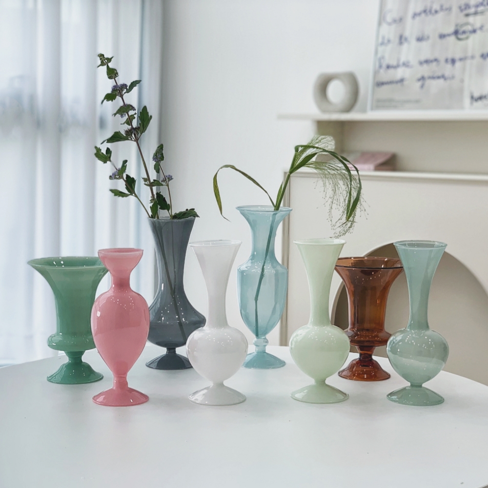 유월가게 오팔린 빈티지 파스텔 화병 유리 꽃병 빅토리안 핑크