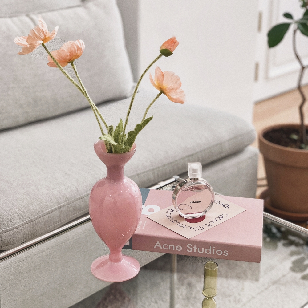 유월가게 오팔린 빈티지 파스텔 화병 유리 꽃병 빅토리안 핑크