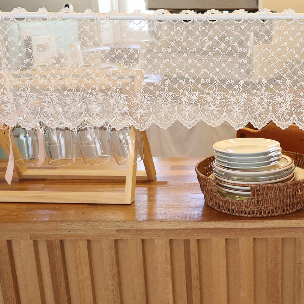 바란스 커튼 주방 식당 창문 선반 수납장 미니 가리개 가림막 레이스 커튼 로즈마리 M