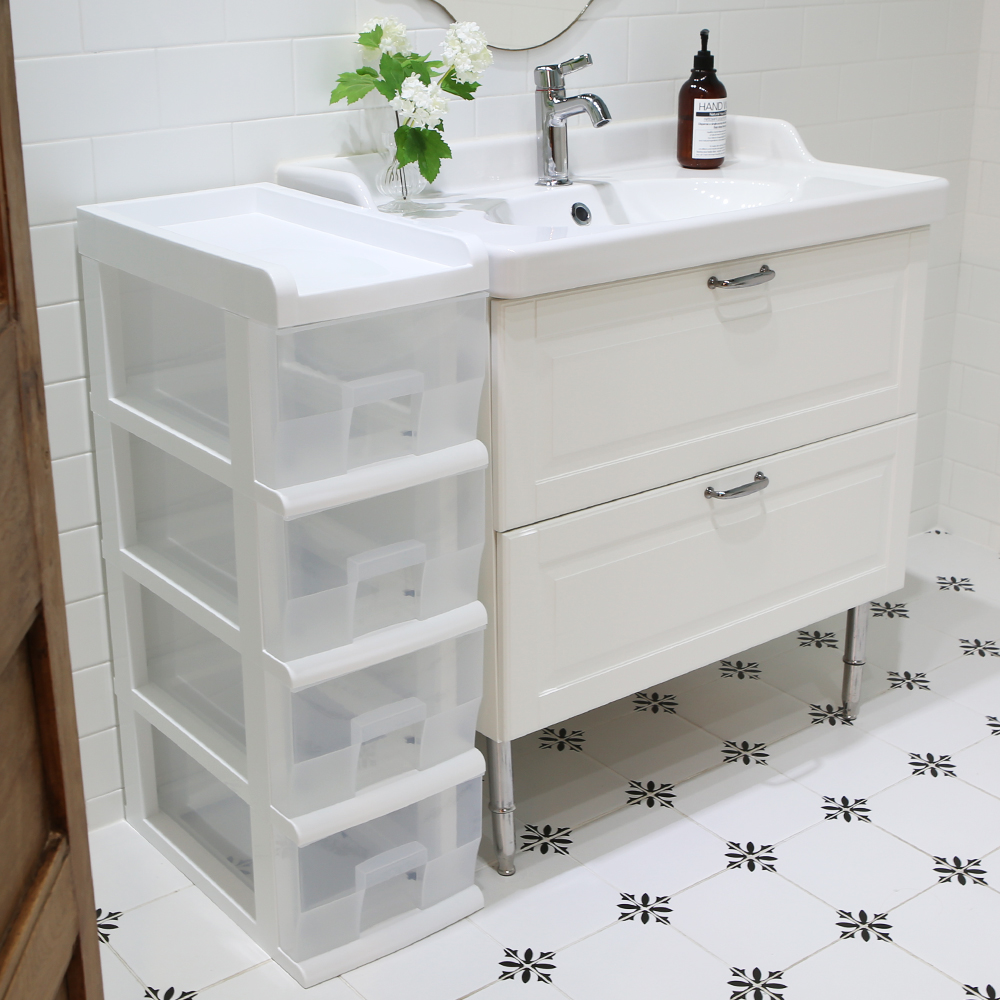 플라팜 틈새 좁은 플라스틱 서랍장 투명 슬림 수납장 소형 2단