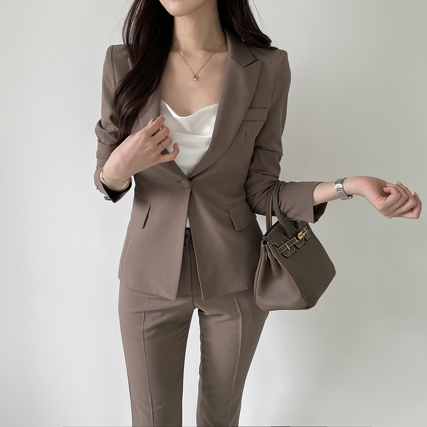 [브랜드공정/S,M,L] 프리미엄 원버튼 자켓 슬림핏 수트 투피스 오피스룩 바지 정장 세트 (선택 가능 SET) 상세 이미지 33