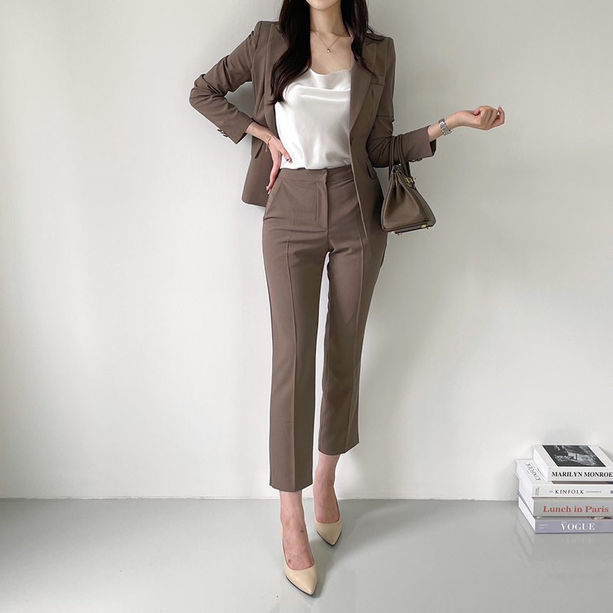 [브랜드공정/S,M,L] 프리미엄 원버튼 자켓 슬림핏 수트 투피스 오피스룩 바지 정장 세트 (선택 가능 SET) 상세 이미지 9