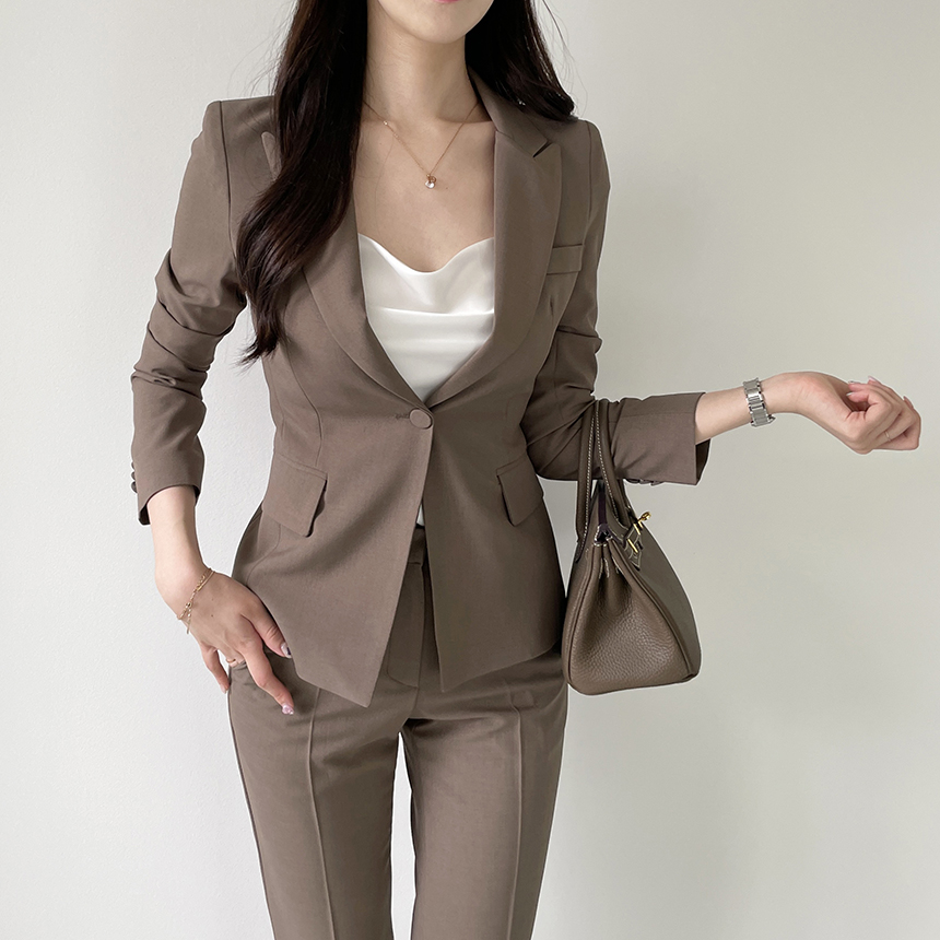 [브랜드공정/S,M,L] 프리미엄 원버튼 자켓 슬림핏 수트 투피스 오피스룩 바지 정장 세트 (선택 가능 SET) 상세 이미지 31