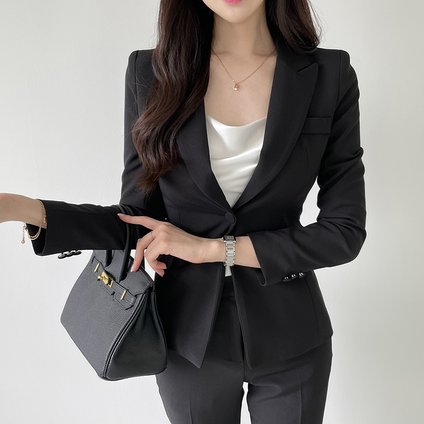 [브랜드공정/S,M,L] 프리미엄 원버튼 자켓 슬림핏 수트 투피스 오피스룩 바지 정장 세트 (선택 가능 SET) 상세 이미지 10