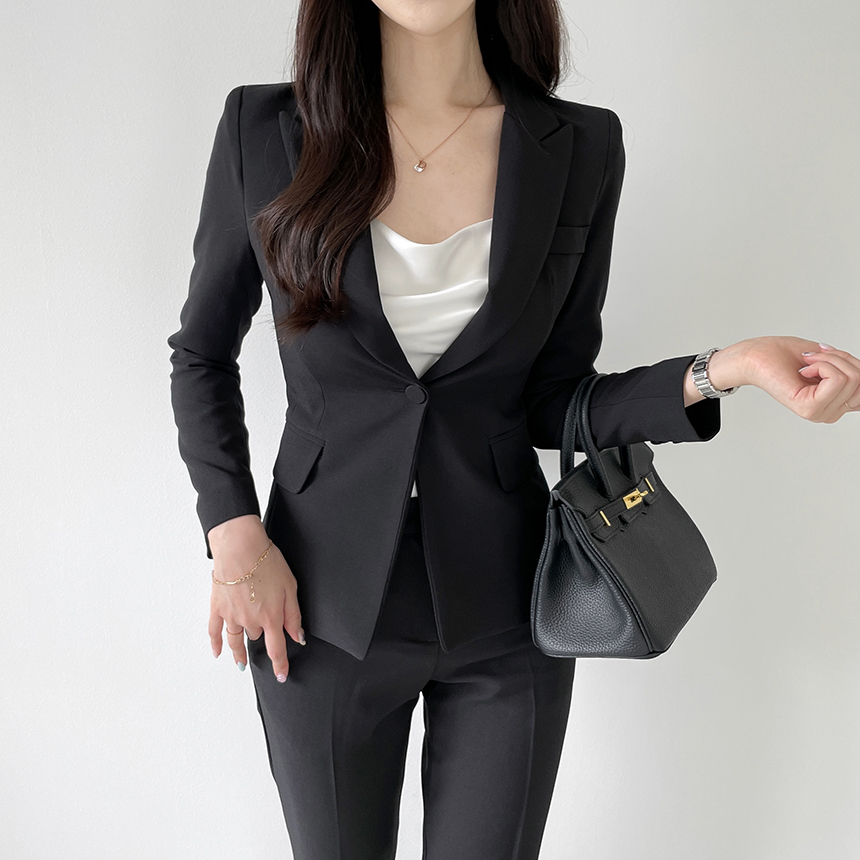 [브랜드공정/S,M,L] 프리미엄 원버튼 자켓 슬림핏 수트 투피스 오피스룩 바지 정장 세트 (선택 가능 SET) 상세 이미지 17