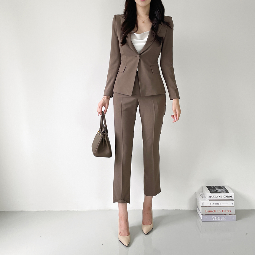 [브랜드공정/S,M,L] 프리미엄 원버튼 자켓 슬림핏 수트 투피스 오피스룩 바지 정장 세트 (선택 가능 SET) 상세 이미지 34