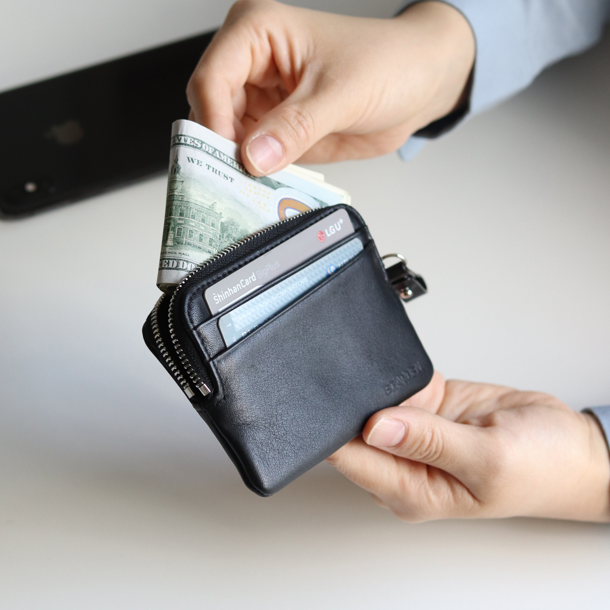 스마트키 지퍼 카드 차 키 자동차 홀더 카드 파우치 가죽 지갑