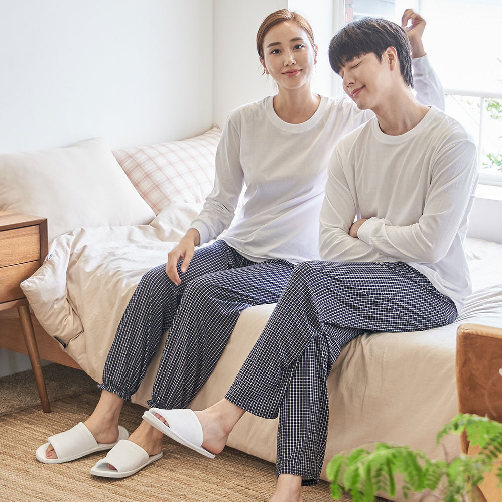 도씨 홈웨어 남성 여성용 피치기모 커플 9부 잠옷 바지 - 상세 이미지 2