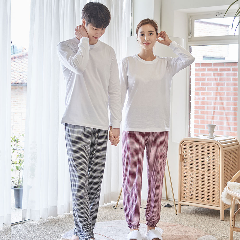 도씨 홈웨어 남성 여성용 피치기모 커플 9부 잠옷 바지 - 상세 이미지 4