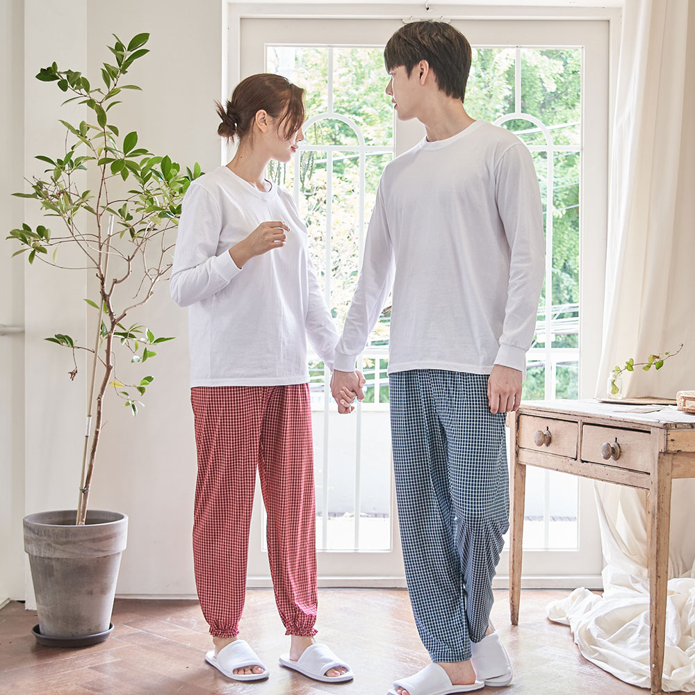 도씨 홈웨어 남성 여성용 피치기모 커플 9부 잠옷 바지 - 상세 이미지 3