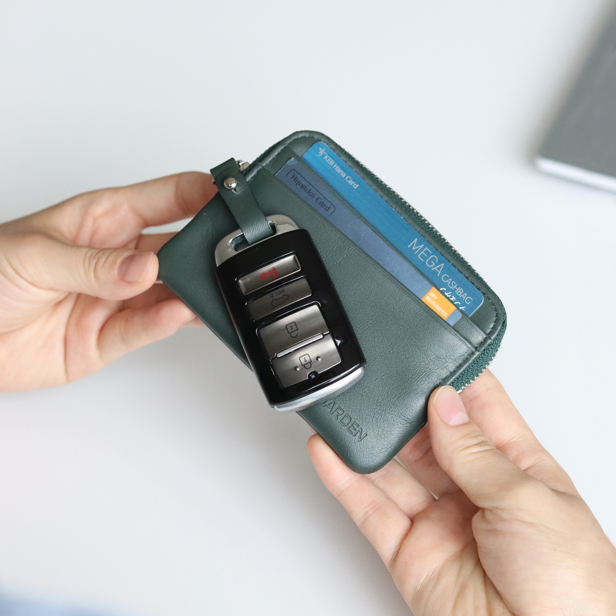 스마트키 지퍼 카드 차 키 자동차 홀더 카드 파우치 가죽 지갑