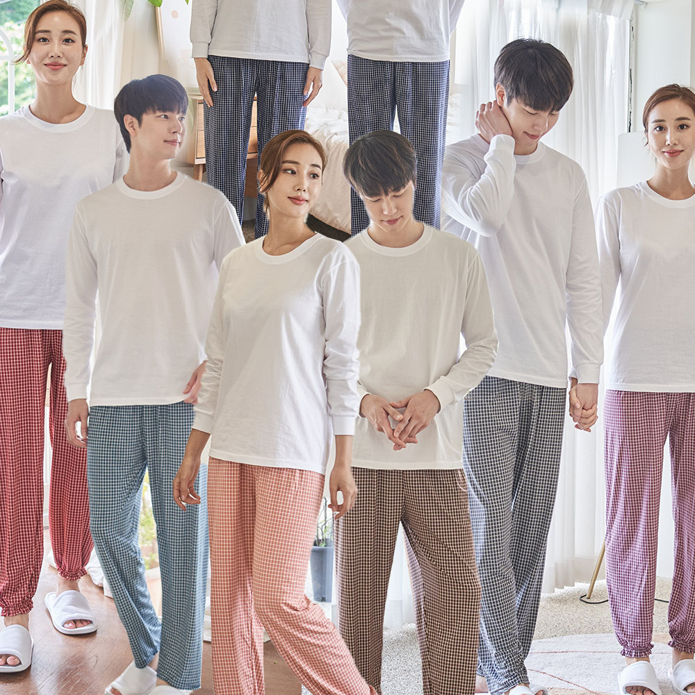 도씨 홈웨어 남성 여성용 피치기모 커플 9부 잠옷 바지