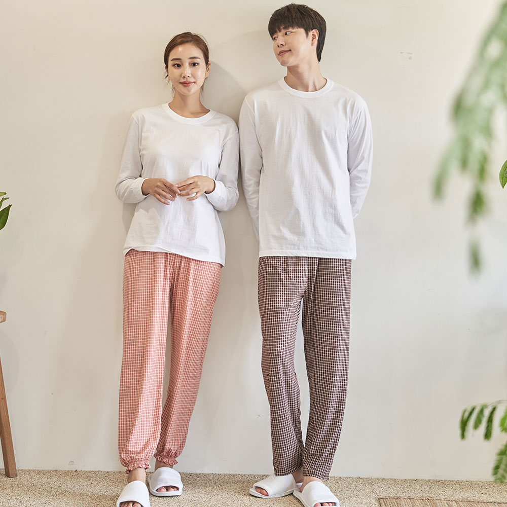 도씨 홈웨어 남성 여성용 피치기모 커플 9부 잠옷 바지 - 상세 이미지 5