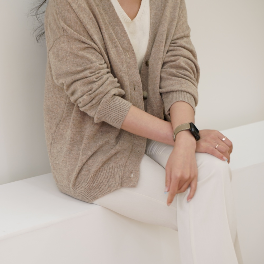 기본 v넥 루즈 박시 베이직 단추 사무실 가디건 베이지 블랙 그레이 브라운 (모어) - 상세 이미지 5