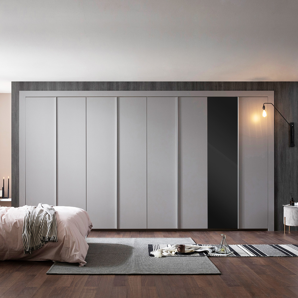 장인가구 파인 매트 여닫이 미러도어 붙박이장 30CM