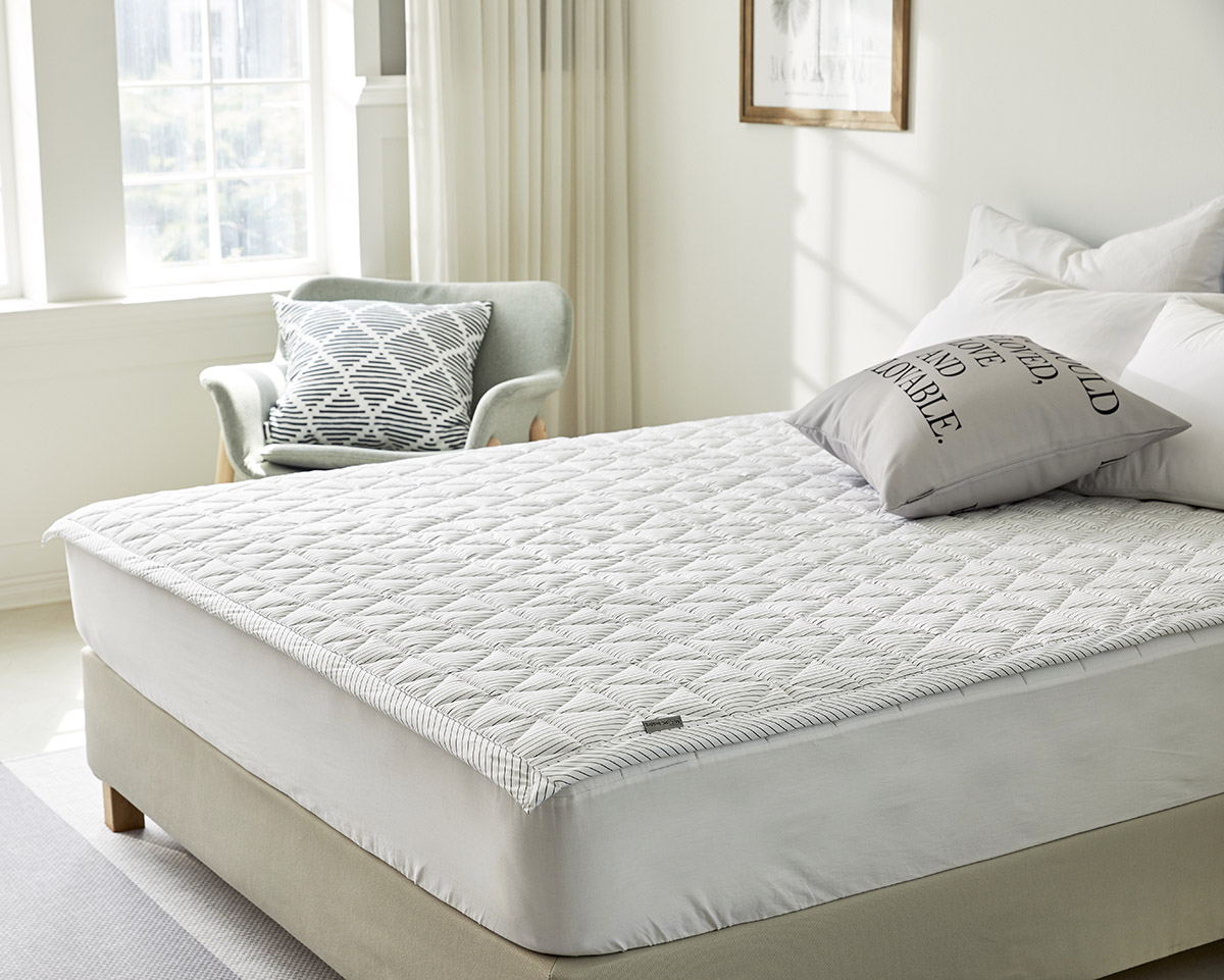 이불패드 패밀리 침대패드 겸 이불 모달 스트라이프 알러지케어 고정밴드 Q