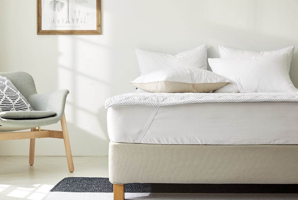 이불패드 패밀리 침대패드 겸 이불 모달 스트라이프 알러지케어 고정밴드 Q