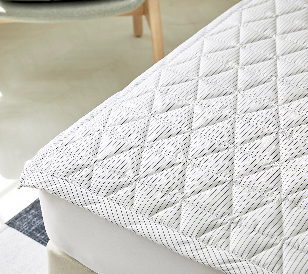 이불패드 패밀리 침대패드 겸 이불 모달 스트라이프 알러지케어 고정밴드 Q