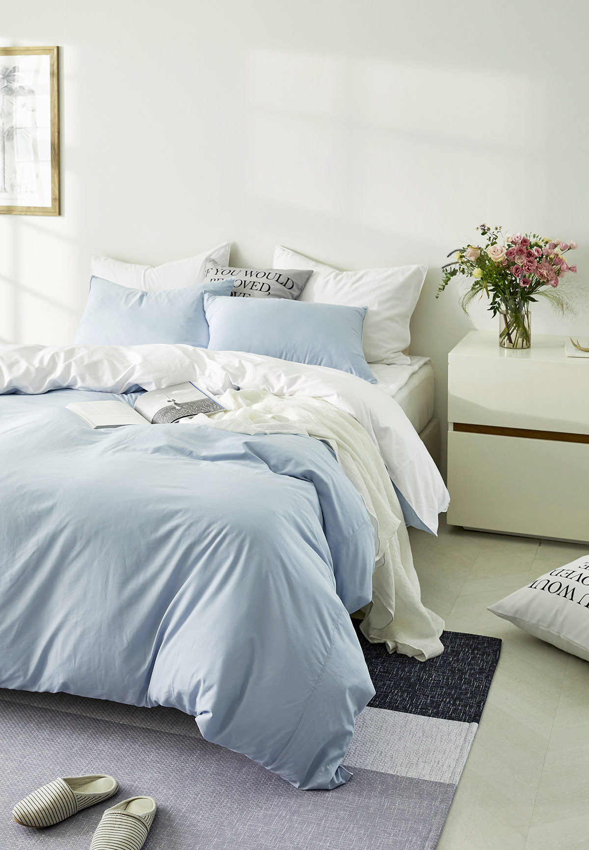 호텔침구 모달 이불세트 알러지케어 사계절 신혼 블루화이트 침구세트 Q