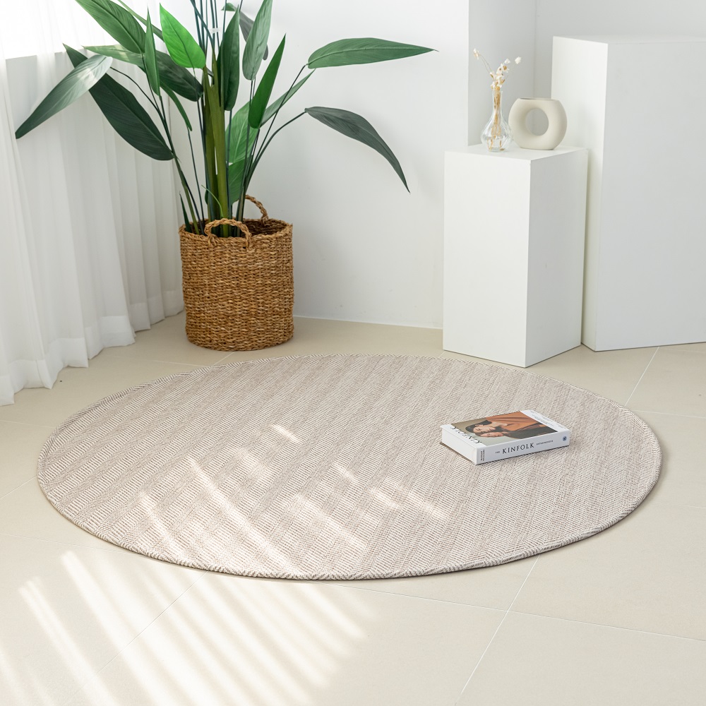 먼지없는 자가드 헤링본 거실 원형 러그 130cm 정원형