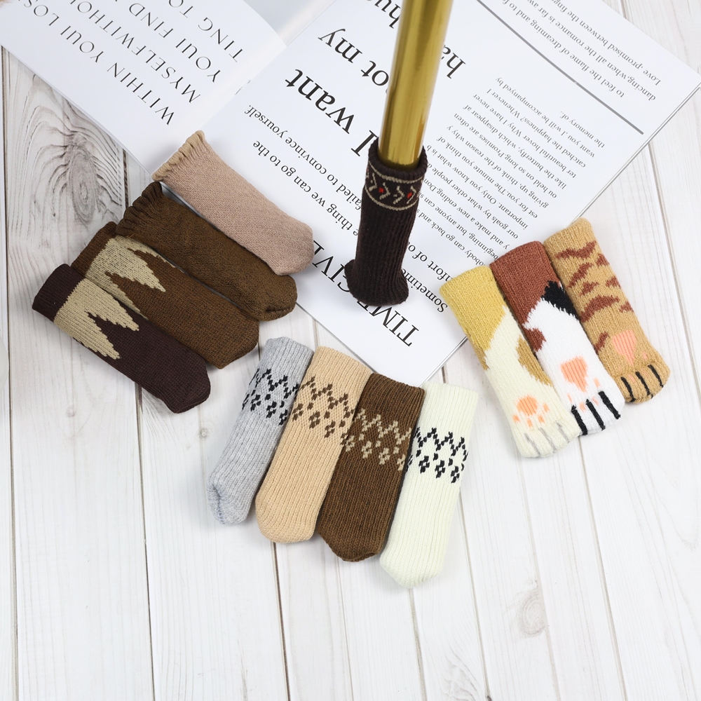 니트 식탁 의자 다리 발커버 소음방지 4p 의자양말 신발 체어슈즈 패턴 베이지