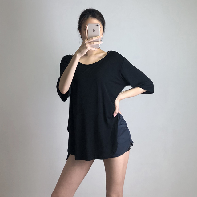 7부 언발라운드 커버업티 필라테스 요가복 필라테스복 상의 커버업 운동복 티셔츠 - 상세 이미지 3