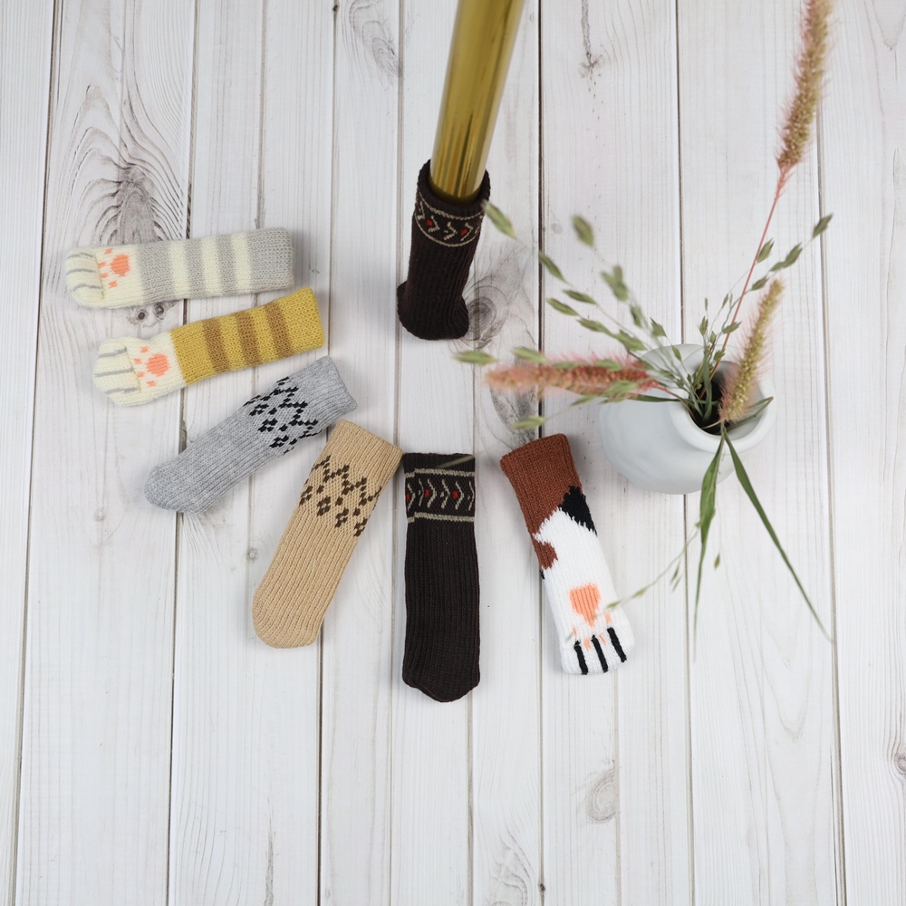 니트 식탁 의자 다리 발커버 소음방지 4p 의자양말 신발 체어슈즈 패턴 베이지