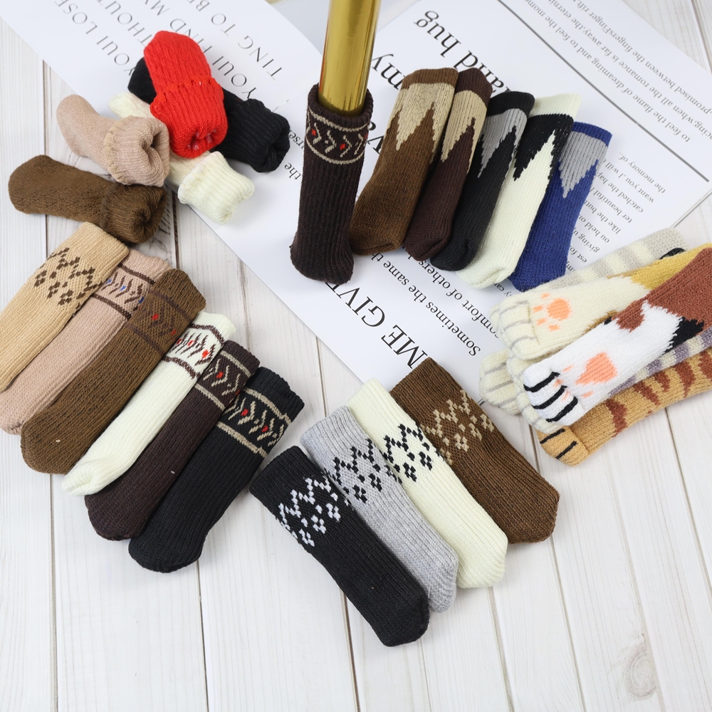 니트 식탁 의자 다리 발커버 소음방지 4p 의자양말 신발 체어슈즈 패턴 베이지