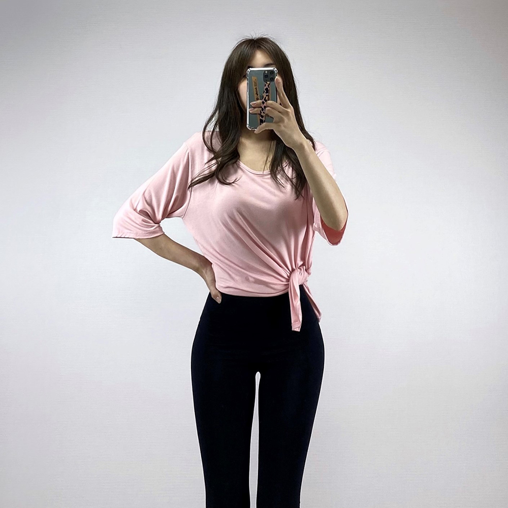 7부 언발라운드 커버업티 필라테스 요가복 필라테스복 상의 커버업 운동복 티셔츠 이미지 6