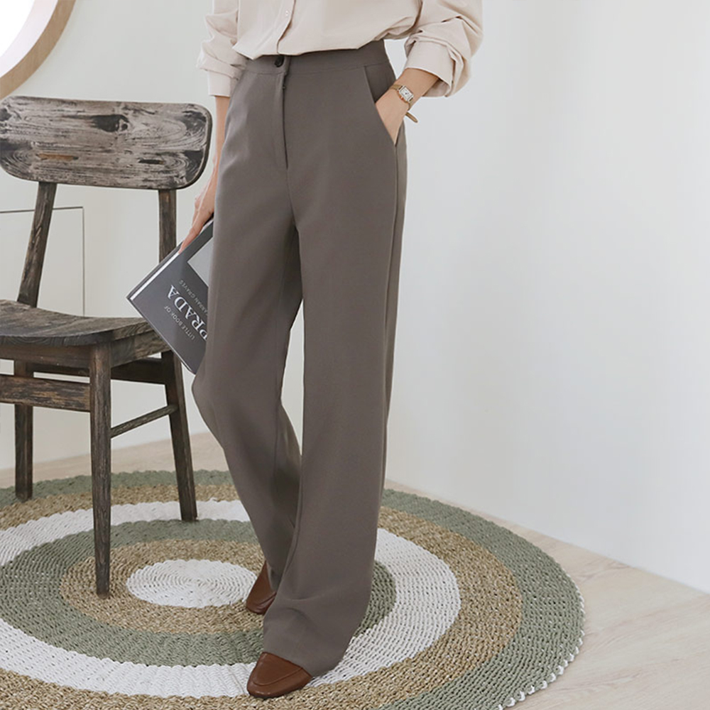 쫀쫀 하이웨스트 밴딩 슬랙스 세미 밴딩 와이드팬츠 여자 슬랙스 통바지 여성 정장바지 이미지 6