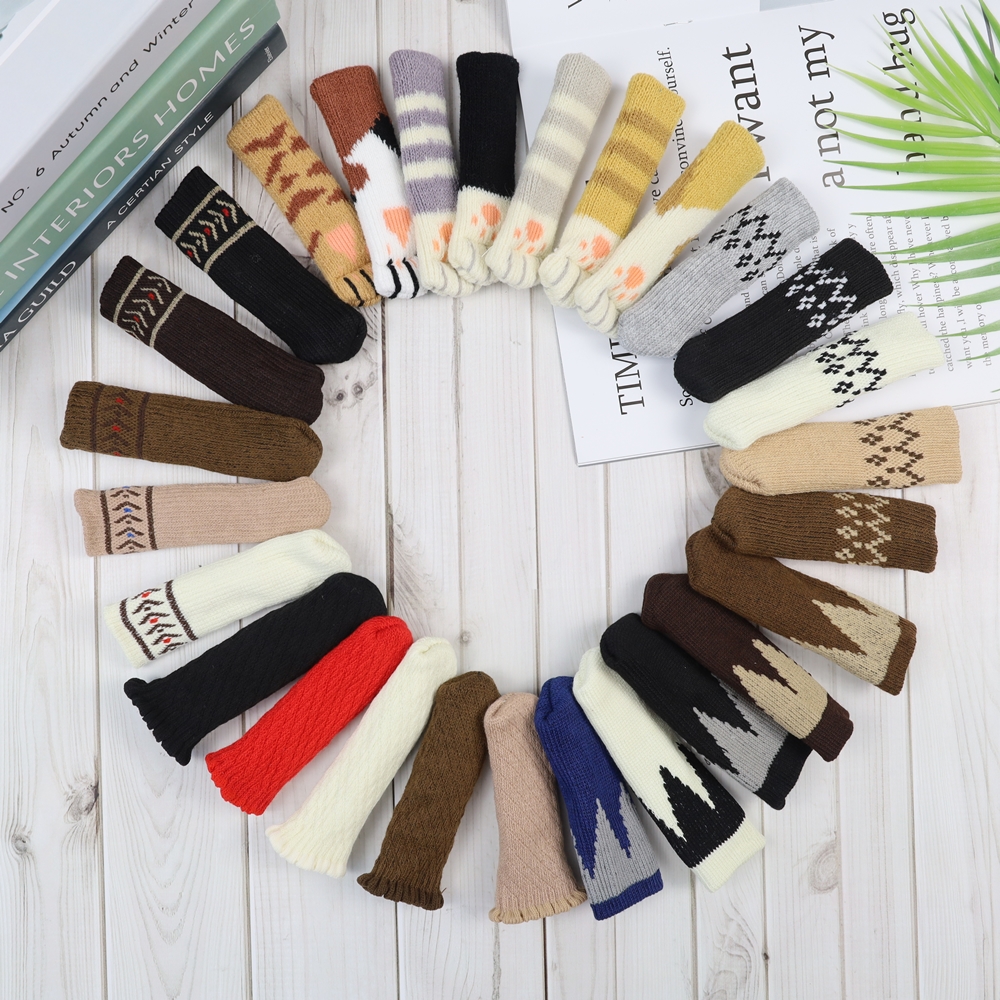 니트 식탁 의자 다리 발커버 소음방지 4p 의자양말 신발 체어슈즈 패턴 베이지