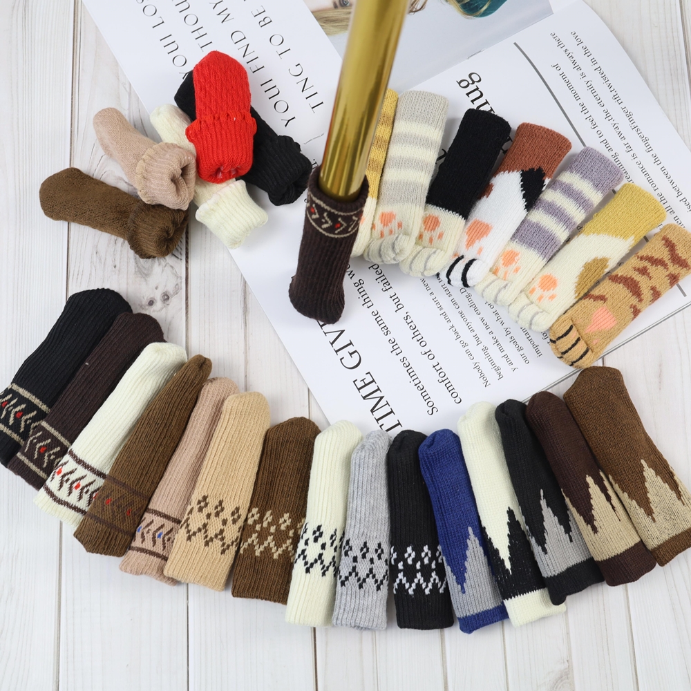 니트 식탁 의자 다리 발커버 소음방지 4p 의자양말 신발 체어슈즈 패턴 베이지