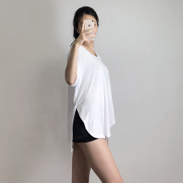 7부 언발라운드 커버업티 필라테스 요가복 필라테스복 상의 커버업 운동복 티셔츠 - 상세 이미지 5