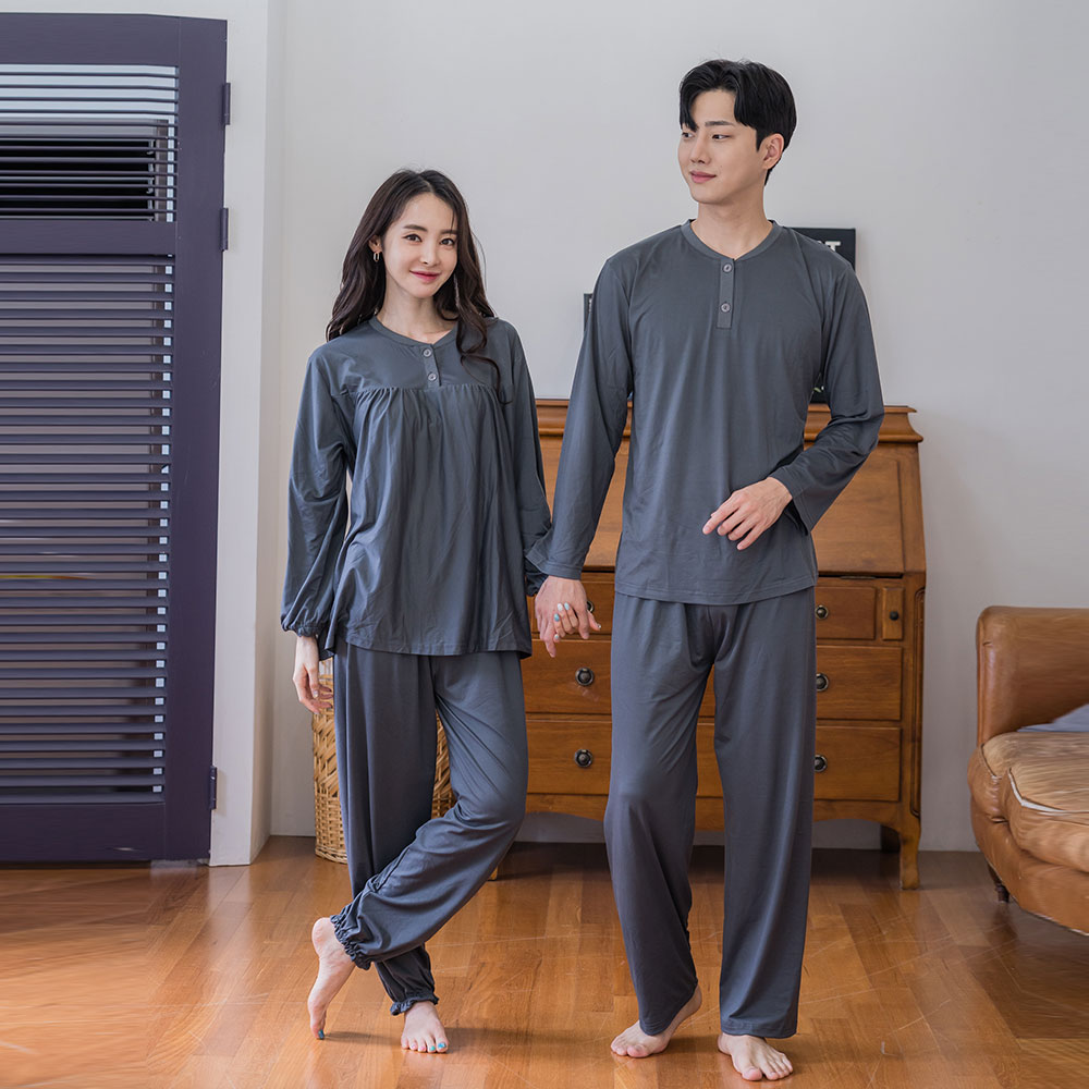 [에이원] 남성 여성용 피치기모 라운드 잠옷 상하 세트 - 상세 이미지 2