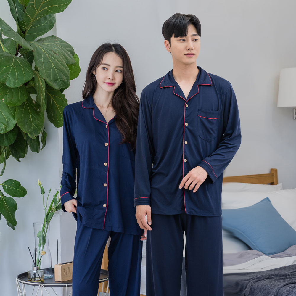 [에이원] 무지 기모 커플잠옷세트 카라 파자마 홈웨어 - 상세 이미지 5