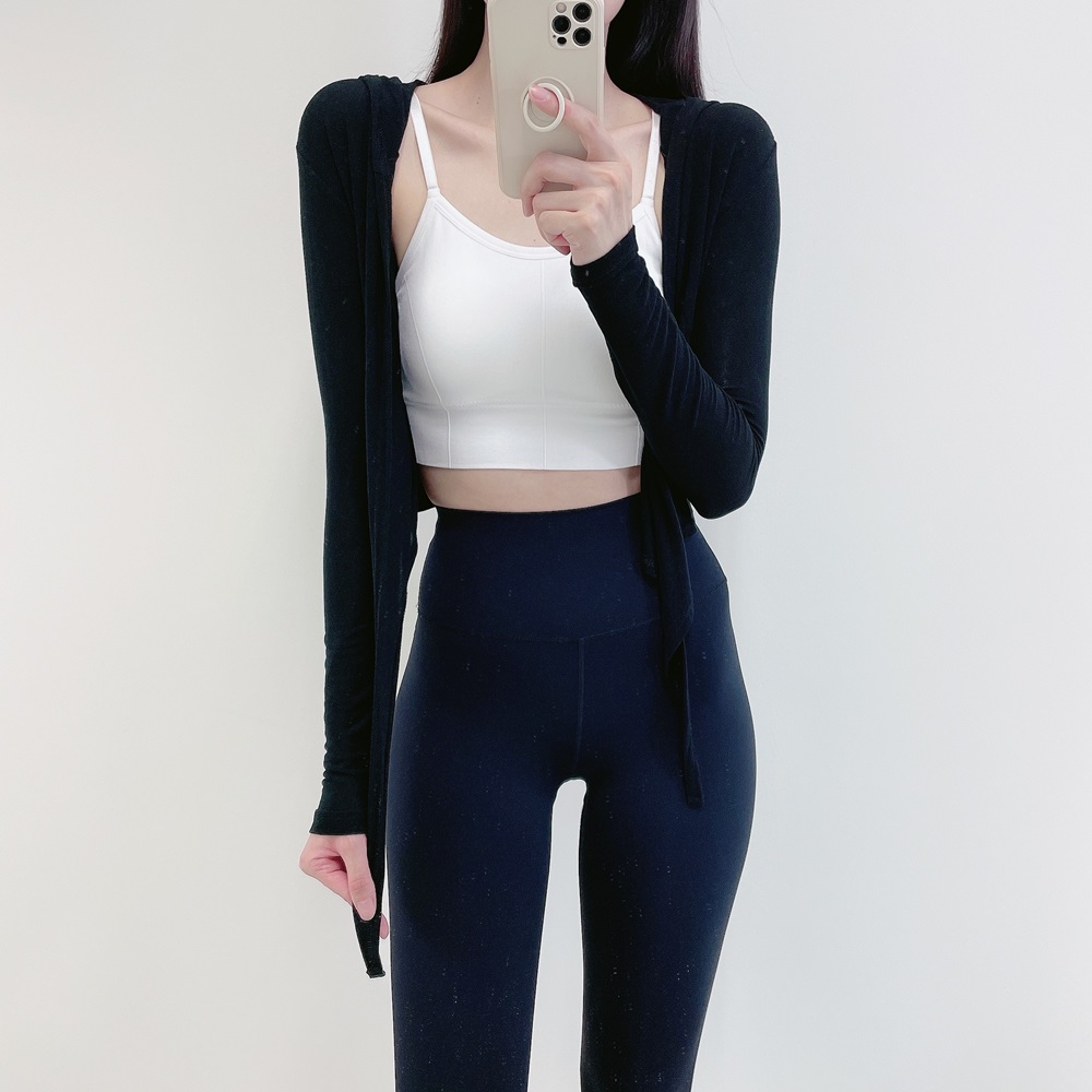 로라벨 후드 랩 긴팔 가디건 필라테스복 요가복 상의 필라테스 커버업 크롭티 여자 운동복 - 상세 이미지 2