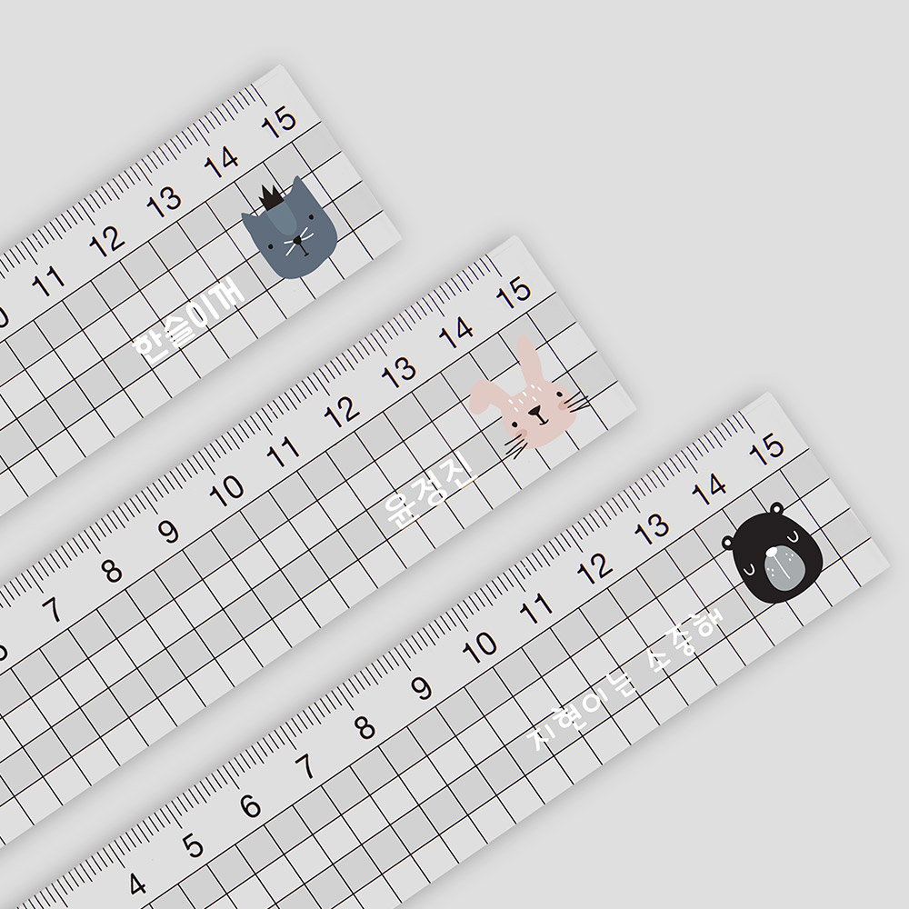 [주문제작]이름 문구 인쇄 각인 투명 자 15cm 해피프렌즈 토끼 한글1 네임 제품 이미지