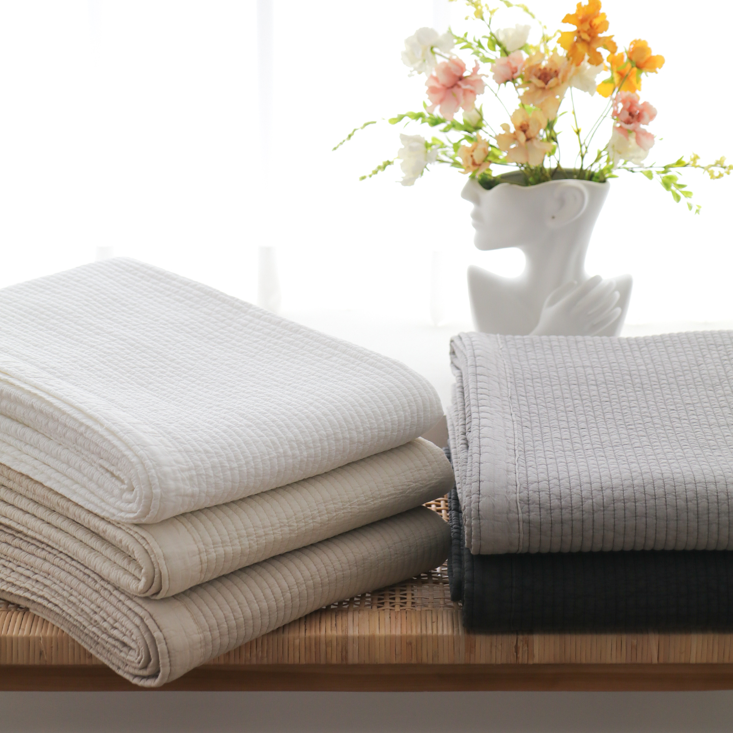 오가닉 순면 줄누비 여름이불 겸 패드 워싱피그먼트 스프레드 5색상