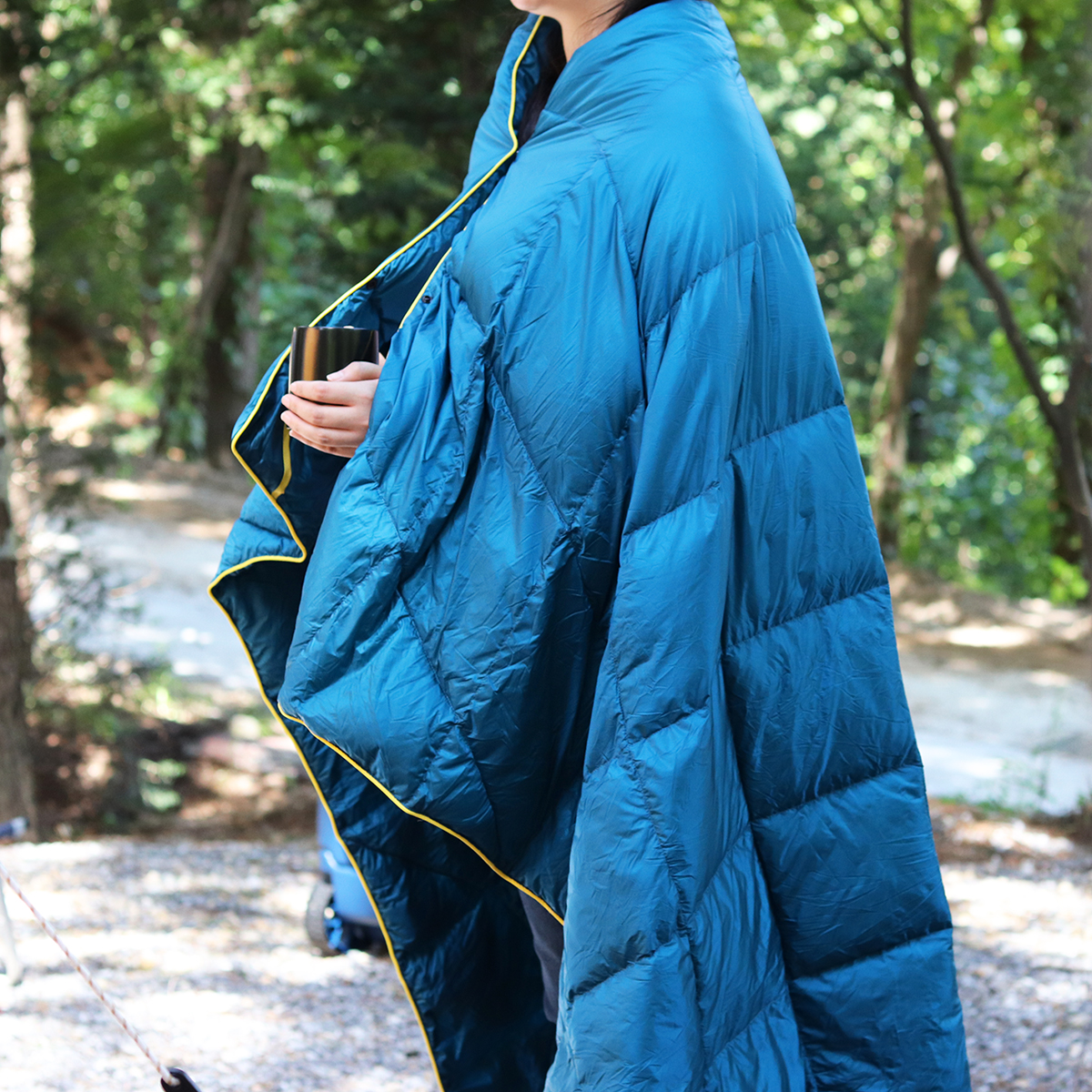 덕다운 캠핑 차박 초경량 패딩담요 사계절 다용도 블랭킷 침낭 이불 대용 피콕블루