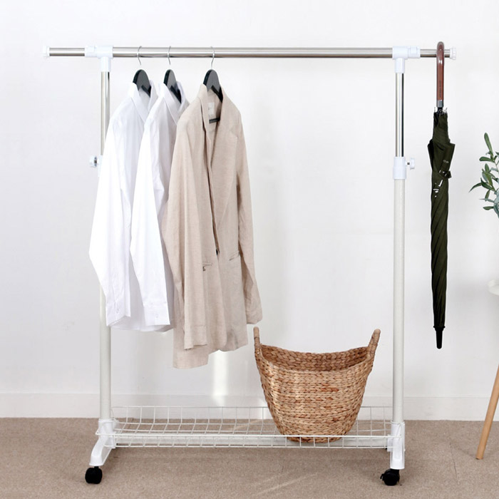 이동식 스탠드 옷걸이 높이 조절 가능 철제 선반 포함 082-1 바스켓 행거 1단