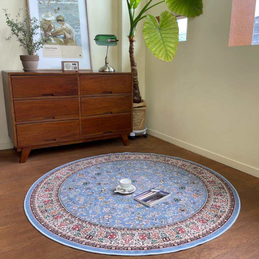 원형 페르시안 러그 엔틱 빈티지 거실 가을 카페트 식탁 면 사계절 패턴 먼지없는 매트