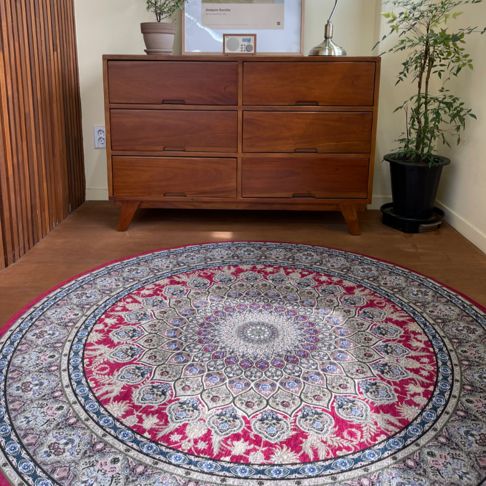 원형 페르시안 러그 엔틱 빈티지 거실 가을 카페트 식탁 면 사계절 패턴 먼지없는 매트