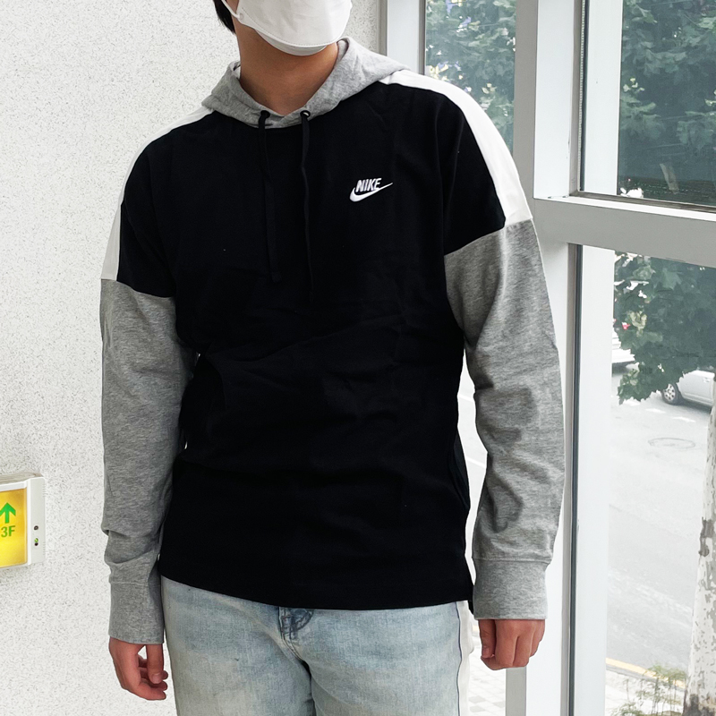 나이키 티셔츠 컬러블럭 남성 풀오버 후드티셔츠 얇은 긴팔티 데일리룩
