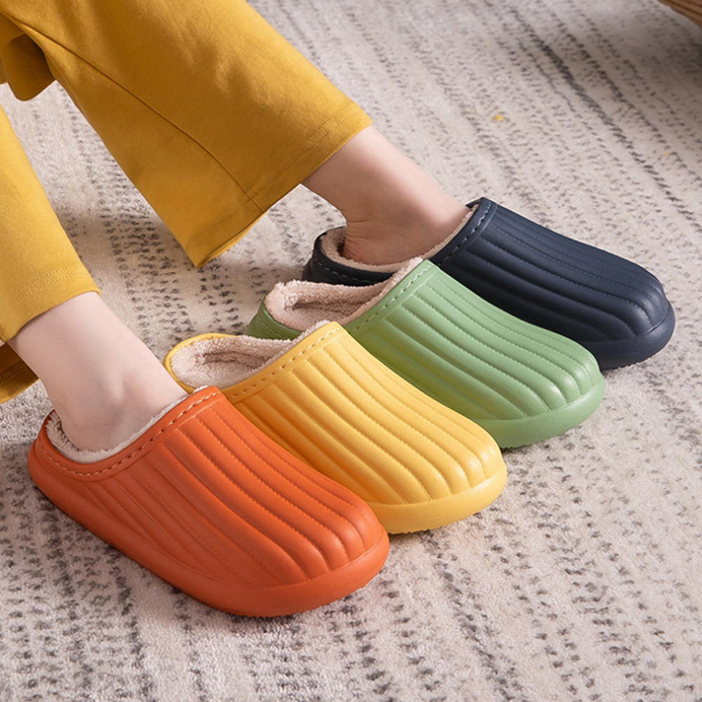줄무늬 털실내화 방수 털 실내화 겨울 방한 거실 사무실