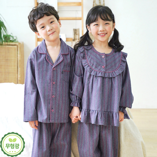여아 잠옷 남아 실내복 주니어 스트라이프 파자마 /컬러풀(선염순면) - 상품 이미지